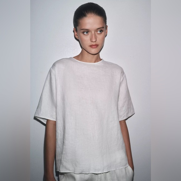 ZARA ZW COLLECTION LINEN TIE TOP - Picture 6 of 10